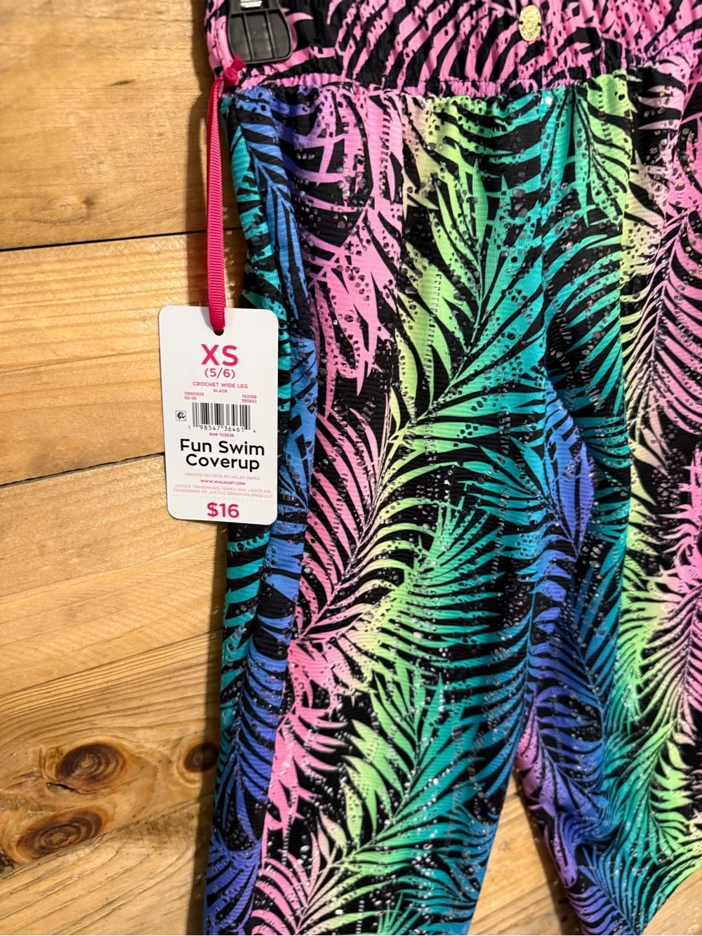 Justice Girls Neon Palm-Print Swim Coverup Pants - Pink, Green, Blue, Purple